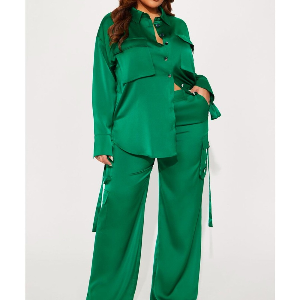 Emerald Green Satin Pant Suit